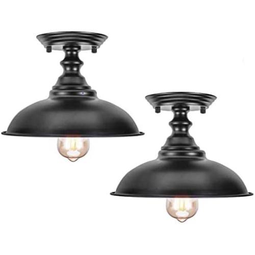 HMVPL Semi Flush Mount Ceiling Lights, Farmhouse Close to Ceiling Lamp Metal Black Pendant Lighting Fixture Industrial Edison Light for Kitchen Island Dining Room Foyer Hallway Entryway (Set of 2)