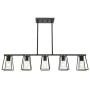 MELUCEE 5-Light Kitchen Island Lighting Farmhouse Dining Room Lighting Fixtures Hanging Black Finish with Metal Open Cage, Linear Chandeliers Industrial Pool Table Light