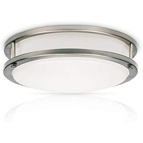 LUXTER 12 Inch LED Flush Mount Ceiling Light, Dimmable Round Light Fixture, Brushed Nickel Finish, Plastic Shade,20 Watts (120W Eq.), 1400 Lm, 3000K (Warm White), ETL and Energy Star Listed