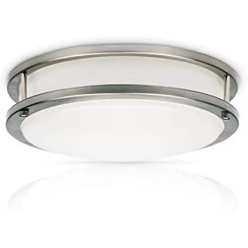 LUXTER 12 Inch LED Flush Mount Ceiling Light, Dimmable Round Light Fixture, Brushed Nickel Finish, Plastic Shade,20 Watts (120W Eq.), 1400 Lm, 4000K (Bright Light), ETL and Energy Star Listed