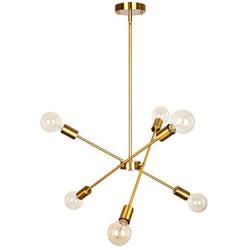 JHLBYL Sputnik Chandelier 6 Lights Gold Mid Century Pendant Lighting Vintage Industrial Ceiling Light for Kitchen Dining Room Living Room