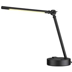 LED Desk Lamp, Eye-Caring Table Lamps, 6W 3500K Desk Light with USB Charging Port and Power Outlet, Black, Suitable for Bedroom, Dresser, Living Room, Kids Room, College Dorm, LMS-077