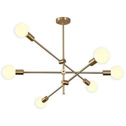 Hsyile Lighting KU300236 Modern-Industrial Style Indoor Chandelier Light Fixtures,Brass Finishes Flush Mount Ceiling Light Modern Pendant Light,Perfect for Dining Room Bedroom Hallway etc,6 Lights