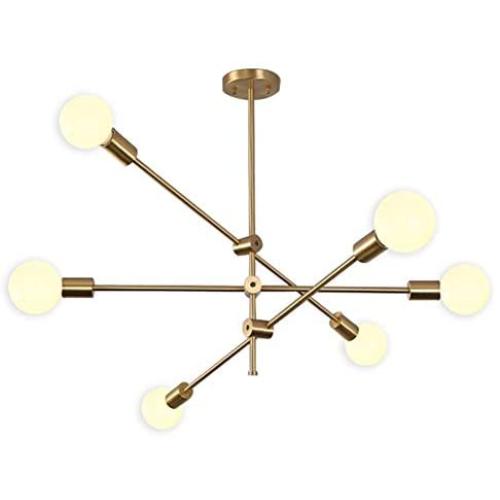 Hsyile Lighting KU300236 Modern-Industrial Style Indoor Chandelier Light Fixtures,Brass Finishes Flush Mount Ceiling Light Modern Pendant Light,Perfect for Dining Room Bedroom Hallway etc,6 Lights