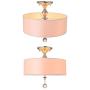 LITFAD Modern LED Ceiling Lamp Grand White Fabric Drum Shade Semi Flush Ceiling Lights Adorned with Polished Chrome Finish Iron Base and Clear Crystal Ball Pendant Light for Hotel Bedroom Living Room