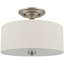 Kira Home Addison 13'' 2-Light Semi-Flush Mount Ceiling Light Fixture with Off-White Fabric Drum Shade, Brushed Nickel Finish