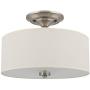 Kira Home Addison 13'' 2-Light Semi-Flush Mount Ceiling Light Fixture with Off-White Fabric Drum Shade, Brushed Nickel Finish