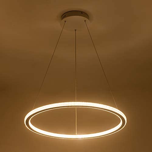 Toupus Modern LED Pendant Lighting, 1 Ring Acrylic in Crystal Shape 48W 23.6in Contemporary Chandelier Elegant Warm White 3000K Ceiling Hanging Lights Fixture for Foyer Living Room Bedroom Dining Room