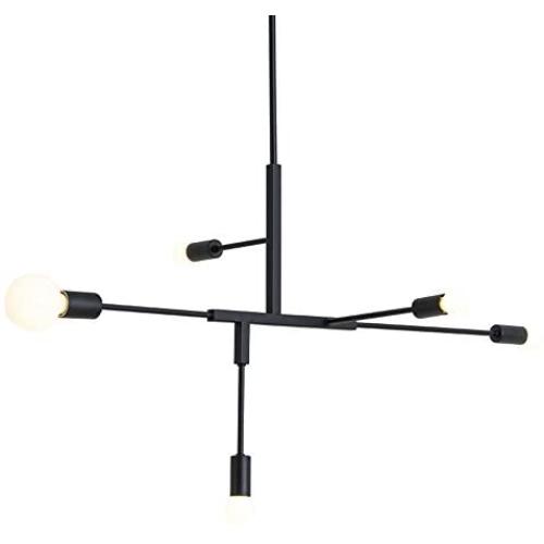 BOKT Mid Century 5 Light Adjustable Chandelier Pendant Black Sputnik Chandelier Rustic Ceiling Light Flush Mount for Kitchen Dining Room Hallway Foyer with G80 LED Bulbs… (Black)