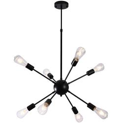 Sputnik Light Fixture 8 Light Modern Mid Century Pendant Light Vintage Chandelier for Living Room, Dining Room, Kitchen, Loft, Farmhouse - Black