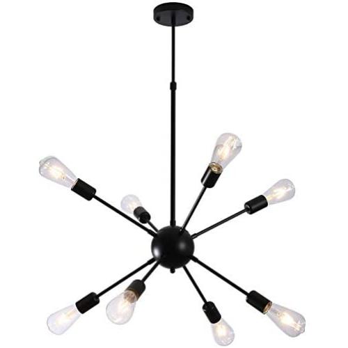Sputnik Light Fixture 8 Light Modern Mid Century Pendant Light Vintage Chandelier for Living Room, Dining Room, Kitchen, Loft, Farmhouse - Black