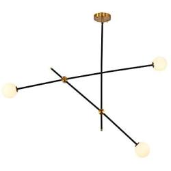 Miduxiy Sputnik Chandelier 3 Lights Mid-Century Black Pendant Lighting Modern Hanging Light Fixtures for Bedroom Kitchen Dining Room Living Room