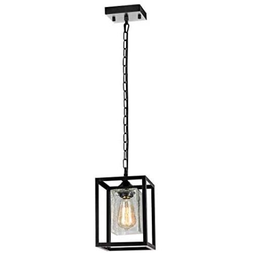 SYDTOP Modern Clear Crackle Glass Pendant Light with Chain Black Industrial Metal Hanging Light Fixture Rustic Mini Cage Pendant Lighting for Kitchen Island Sink Dining Room Counter Bar Farmhouse