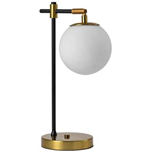 Loclgpm Brass Gold Globe Table Lamp, Mdoern Night Light with Adjustable White Globe Glass and Metal Base, Decorative Nightstand Desk Lamp for Living Room, Bedside, Bedroom, Office, Home Decor