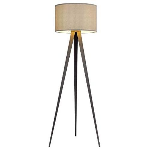 Modernluci Modern Tripod Floor Lamp - Tall Standing Tripod Lamp for Office,Bedroom,Living Room - Black Legs with Linen Shade,LED E26 Bulb Included, 59 in Height