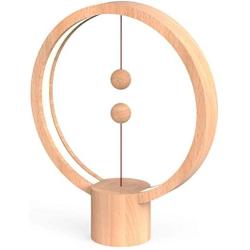 ALLOCACOC Heng Balance Lamp - Ellipse Magnetic Mid-air Switch USB Powered LED Lamp, Warm Eye-Care LED Lamp, Table Lamp, Decoration for Bedroom, Living Room, Dining Room and Office (Round Wood)