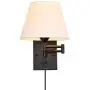 Pauwer Plug in Wall Sconce Set of 2 Swing Arm Wall Lamp with Plug in Cord and Fabric Shade Wall Light Fixtures for Hallway Bedroom Living Room (White Shade)