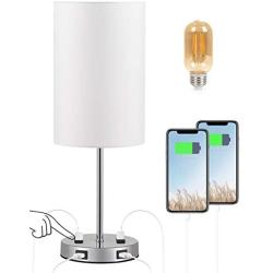 Touch Control Bedside Table Desk Lamp Included LED Bulb, Acaxin Small End Nightstand Lamps for Bedroom/Living Room,3-Way Dimmable & 2 USB Charging Ports & 2 -Pins Outlets for Phones and laptops