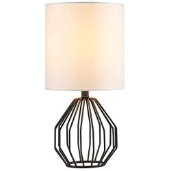 COTULIN Modern Farmhouse Table Lamp,Black Desk Lamp with White TC Fabric Shade and Metal Cage Base for Living Room Study Bedroom,Small Rustic Besside Nightstand Lamp