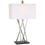 Modern Table Lamp Brushed Steel Asymmetry White Linen Rectangular Box Shade for Living Room Family Bedroom Bedside - Possini Euro Design