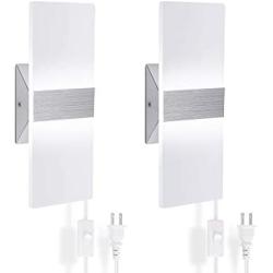 Modern Wall Sconce Plug in 15W, Set of 2 Wall Sconces Plug in Cool White, Acrylic Material Wall Mounted Wall Lights sconces Wall Lighting with 170cm Plug in Cord and On/Off Switch