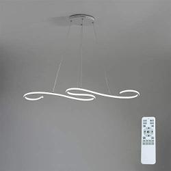 LED Pendant Light Modern Dimmable 72W 1 Linear Chandelier LED Acrylic Pendant Chandeliers Lighting Contemporary Dining Table Entry Kitchen Island with Remote Hanging Light (White)