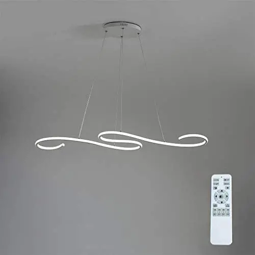 LED Pendant Light Modern Dimmable 72W 1 Linear Chandelier LED Acrylic Pendant Chandeliers Lighting Contemporary Dining Table Entry Kitchen Island with Remote Hanging Light (White)