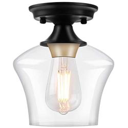 Semi Flush Mount Ceiling Light, Industrial Flush Mount Light Fixture with Clear Glass Shade Ceiling Light Fixtures for Hallway, Entryway, Kitchen, Dining Room, Laundry Room (Black+Gold)