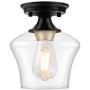 Semi Flush Mount Ceiling Light, Industrial Flush Mount Light Fixture with Clear Glass Shade Ceiling Light Fixtures for Hallway, Entryway, Kitchen, Dining Room, Laundry Room (Black+Gold)