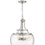 Charleston Satin Nickel Pendant Chandelier 16'' Wide Rustic Farmhouse Seeded Clear Glass LED 3-Light Fixture for Dining Room House Island Entryway Bedroom Living Room - Franklin Iron Works