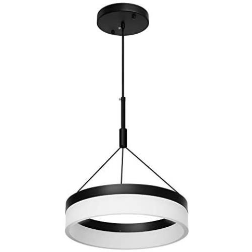Modern Black LED Chandelier with Hanging Pendant Lighting Ceiling Light Fixtures for Living Room Dining Room Kitchen Island Bedroom (11.8 Inches) - Cool Light, 6000 K, 20W, 2400lms