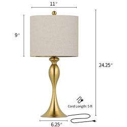 OYEARS Modern Table Lamps Set of 2 for Bedroom 24.25“ Nightstand Lamp for Living Room Bedside Table Lamp with Linen Lamp Shade Gold