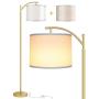 Rottogoon Floor Lamp for Living Room, LED Standing Lamp with 2 Lamp Shades Tall Industrial Floor Lamp Reading for Bedroom, Office, Study Room (9W LED Bulb, Beige & White Shades Included) -Gold