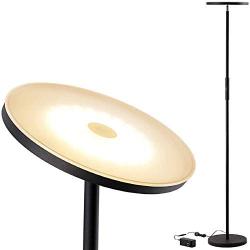 LEONLITE LED Torchiere Floor Lamp, 30W (300W Eqv.), ETL Listed, 69 Inch Tall Standing Light for Living Room, Bedroom, Office - Black