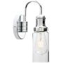 Permo Industrial Vintage Gooseneck Wall Mount Single Sconce with 3.1'' Cylindrical Clear Glass Shade Wall Sconce Light Lamp Fixture (Chrome)
