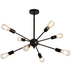 8-Lights Sputnik Chandeliers，Modern Ceiling Light Fixture，Black Chandelier for Living Room Kitchen Island Dining Room Bedroom Farmhouse