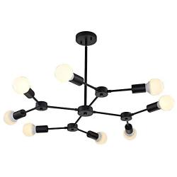 Semi Flush Mount Ceiling Light Black MELUCEE 8-Light Sputnik Chandelier Mid Century Modern Light Fixture for Dining Room Kitchen Living Room Foyer and Hallway