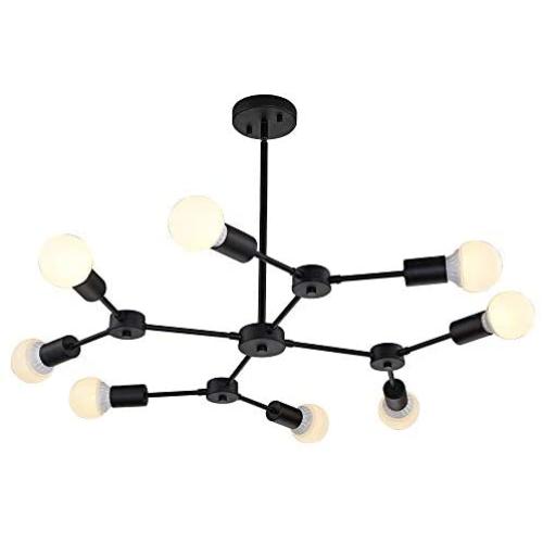 Semi Flush Mount Ceiling Light Black MELUCEE 8-Light Sputnik Chandelier Mid Century Modern Light Fixture for Dining Room Kitchen Living Room Foyer and Hallway