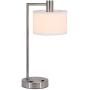 XiNBEi Lighting Table Lamp USB Desk Lamp with Fabric Shade, Modern Bedside Iron Lamp Brushed Nickel Finish for Bedroom Living Room & Office XB-TL1230-BN