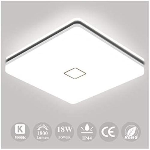 Airand 18W LED Ceiling Light, 10.6 inch Square 1800lm Ceiling Light Fixture Flush Mount, 5000K Waterproof IP44 Ceiling Lamp for Bathroom,Kitchen,Closet,Bedroom,Living Room,Hallway,Office, and More