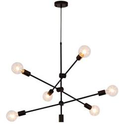 Sputnik Chandelier 6 Lights,Black Pendant Light Fixture,Industrial Modern Ceiling Lighting for Dining Room Kitchen Island Bedroom Hallway