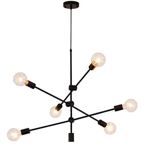 Sputnik Chandelier 6 Lights,Black Pendant Light Fixture,Industrial Modern Ceiling Lighting for Dining Room Kitchen Island Bedroom Hallway