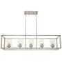 VINLUZ Indoor Linear 5 Light Kitchen Island Chandelier in Brushed Nickel Finish with Clear Glass Shade Cage Metal Frame Pendant Lighting for Living Room Bedroom
