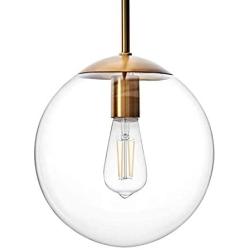 MOTINI Globe Pendant Light, 1-Light Gold Brushed Brass Pendant Lighting with Clear Glass Shade, Single Large Hanging Light Fixture for Kitchen Island Dining Room
