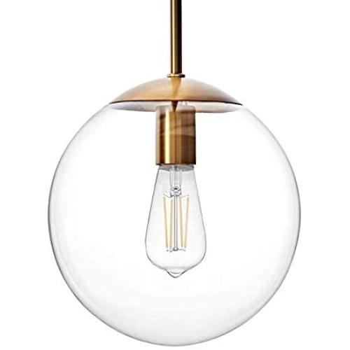 MOTINI Globe Pendant Light, 1-Light Gold Brushed Brass Pendant Lighting with Clear Glass Shade, Single Large Hanging Light Fixture for Kitchen Island Dining Room