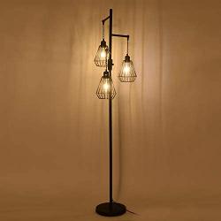 Stepeak Dimmable Cage Floor Lamp, Farmhouse Diamond Shape 3-Light Vintage Sofa Standing Lighting for Office Living Room Bedroom, 64 Inches,