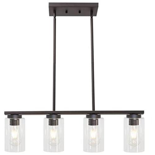 TODOLUZ 4 Light Farmhouse Chandeliers Clear Glass Shade Modern Hanging Pendant Light Fixture for Kitchen Dining Rooms Study Bar