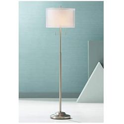 Roxie Modern Floor Lamp Brushed Steel Sheer and Linen Double Drum Shade for Living Room Reading Bedroom Office - Possini Euro Design