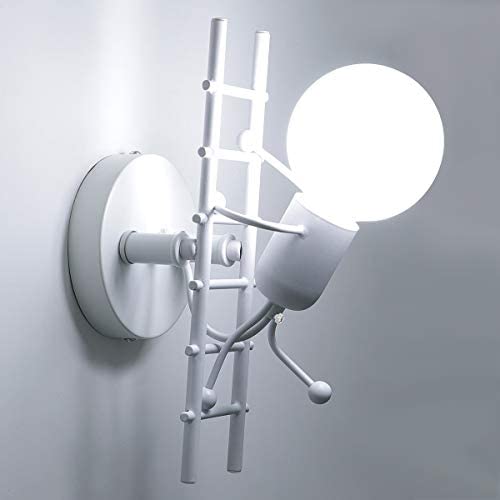 KAWELL Humanoid Creative Wall Light Indoor Wall Lamp Modern Wall Sconce Light Art Deco Iron for Bedroom, Children Room, Hallway, Restaurant, Stair, White