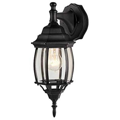 NOMA Four-Sided Outdoor Wall Lantern | Waterproof Down-Facing Lights | Black Finish with Clear Bevelled Glass Panels